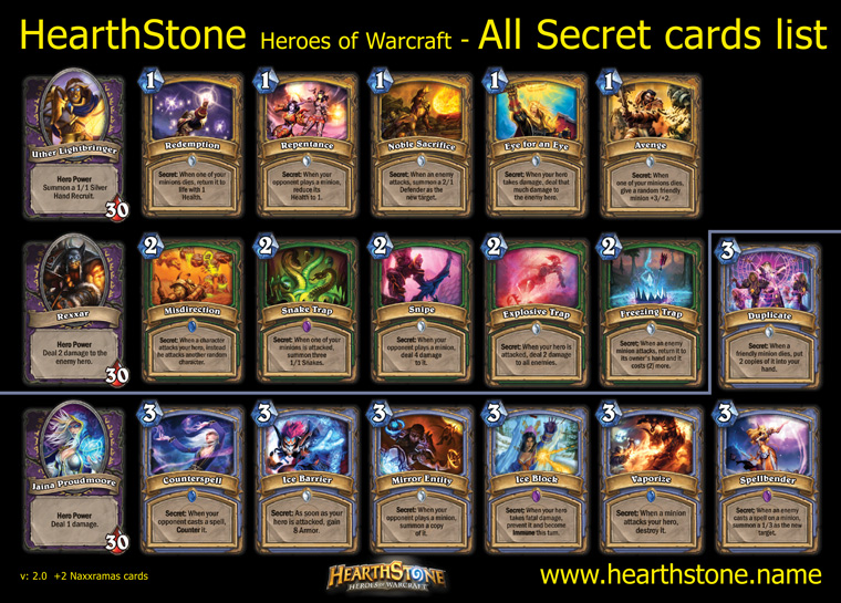 hearthstone secret cards list
